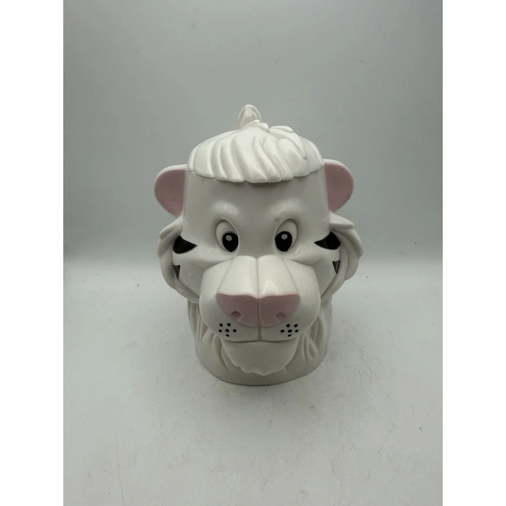 Vintage White Tiger Head Hinged Lid Plastic Mug Cup Circus Souvenir
